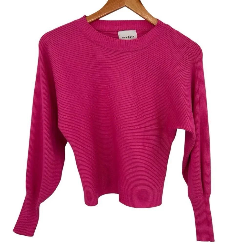 Pink Rose Ribbed Knit slouchy cropped Sweater size small